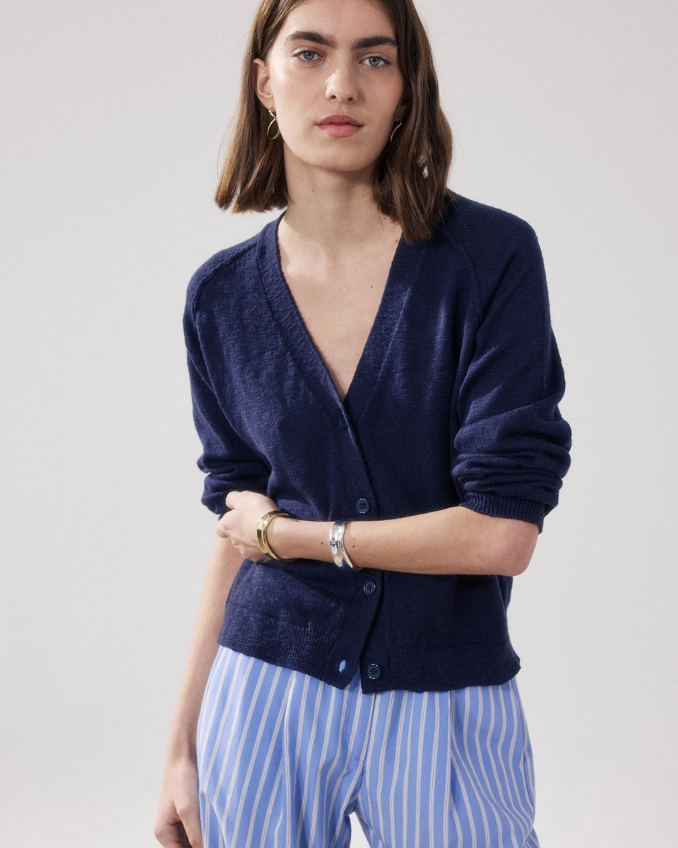 Cardigan Femme en Coton Flammé Bleu Marine Montana - Image principale