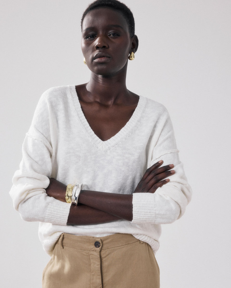 Mirisa Women's Ecru Flamed Cotton Sweater - Image principale