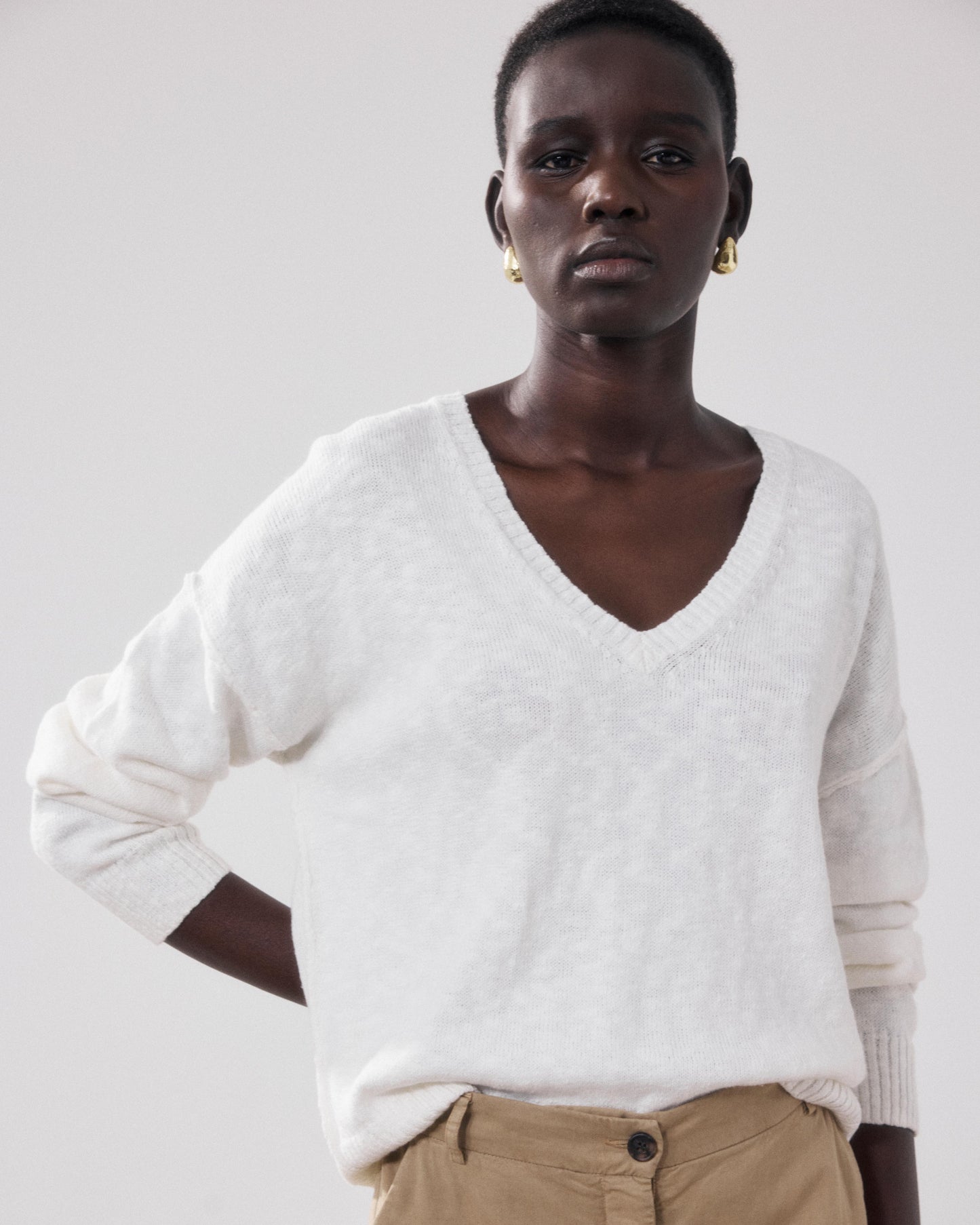 Women's Off-white Flamed Cotton Sweater Mirisa BFML516-01