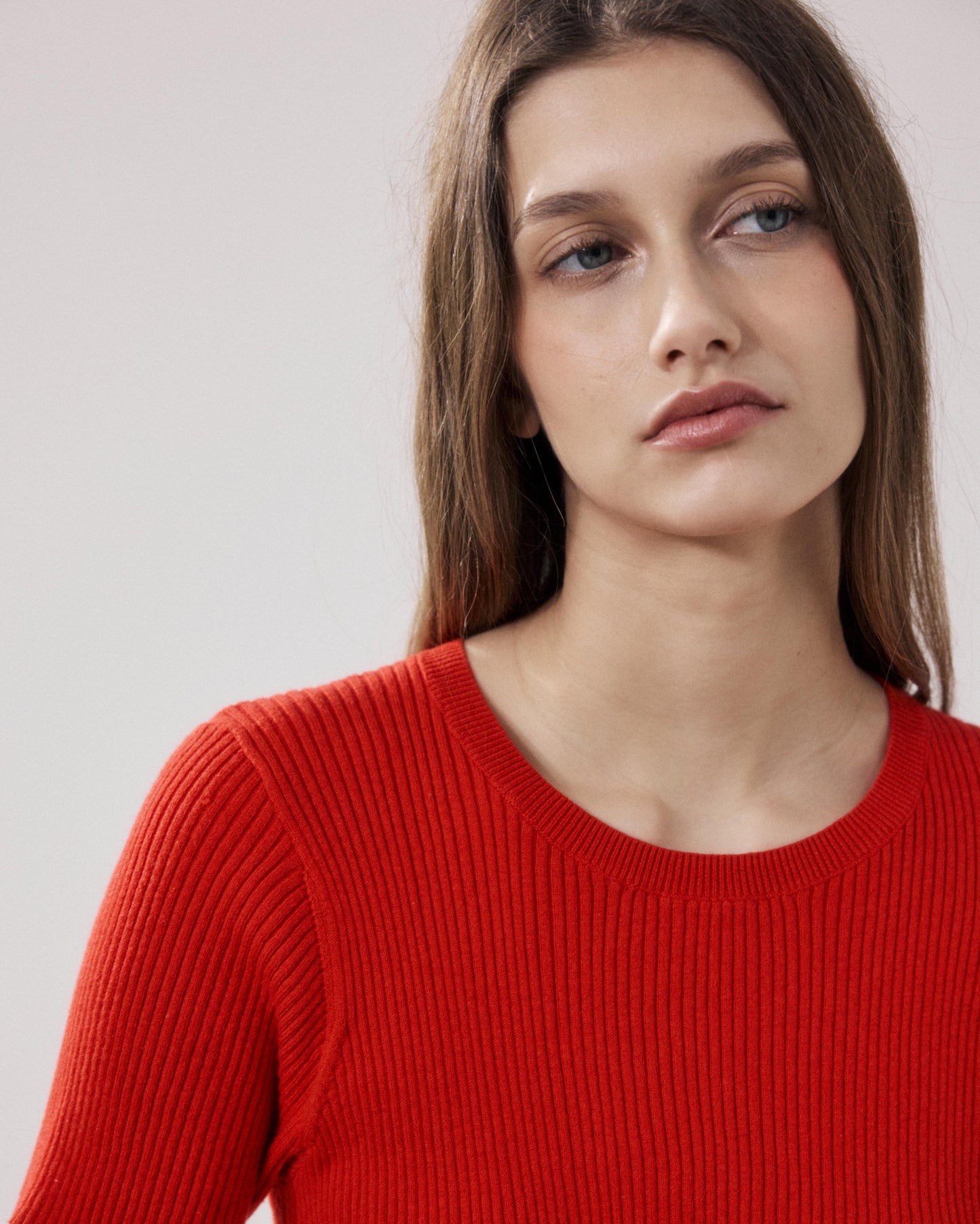 Women's Red Ribbed Cotton & Silk Sweater Marty BFMT517-02