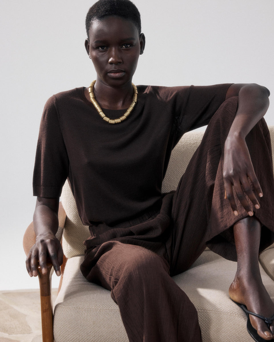 Pull Femme en Laine Mérinos Marron Matija - Image principale