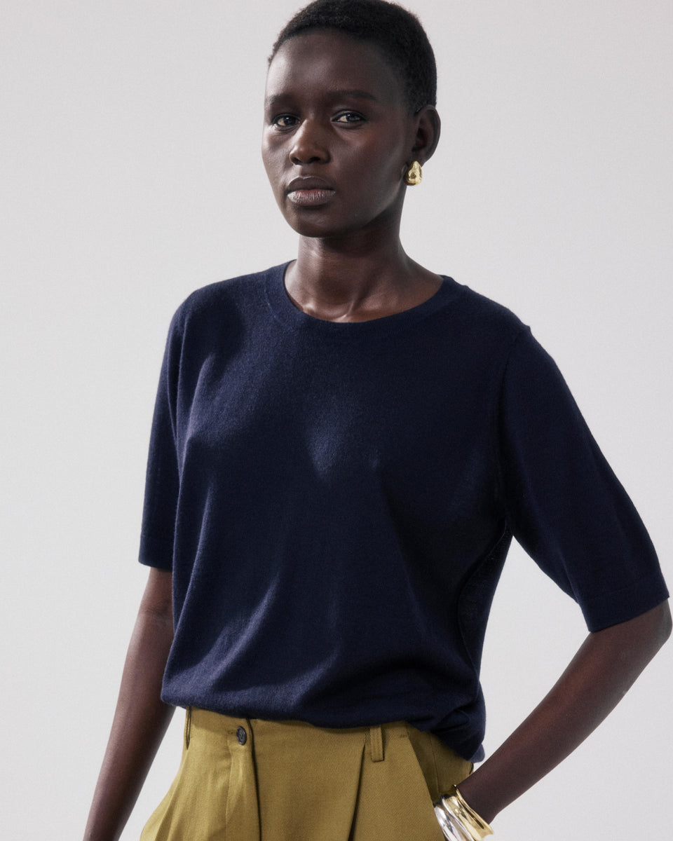 Matija Women's Navy Blue Merino Wool Sweater - Image principale