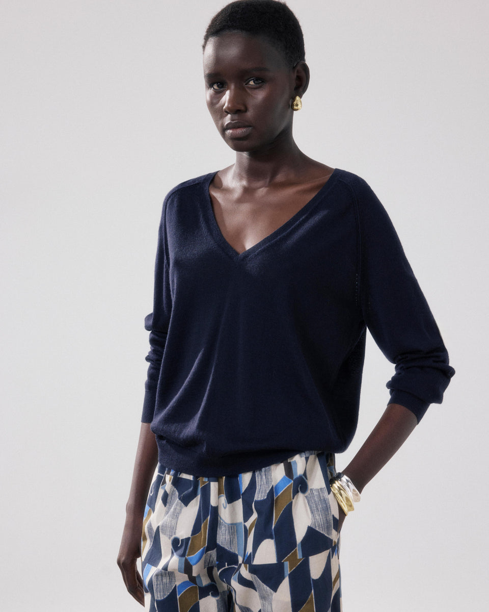 Pull Femme en Laine Mérinos Bleu Marine Miatile - Image principale