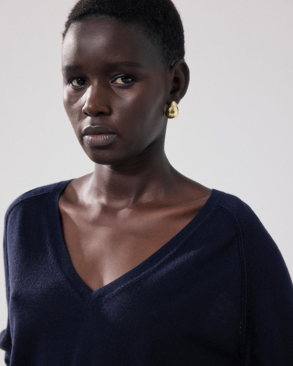 Pull Femme en Laine Mérinos Bleu Marine Miatile - Image alternative