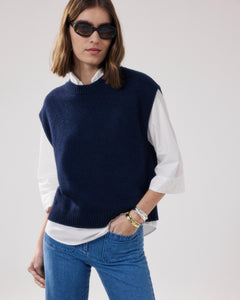 Women's Navy Blue Wool & Cashmere Sweater Mayra BFNA519-03