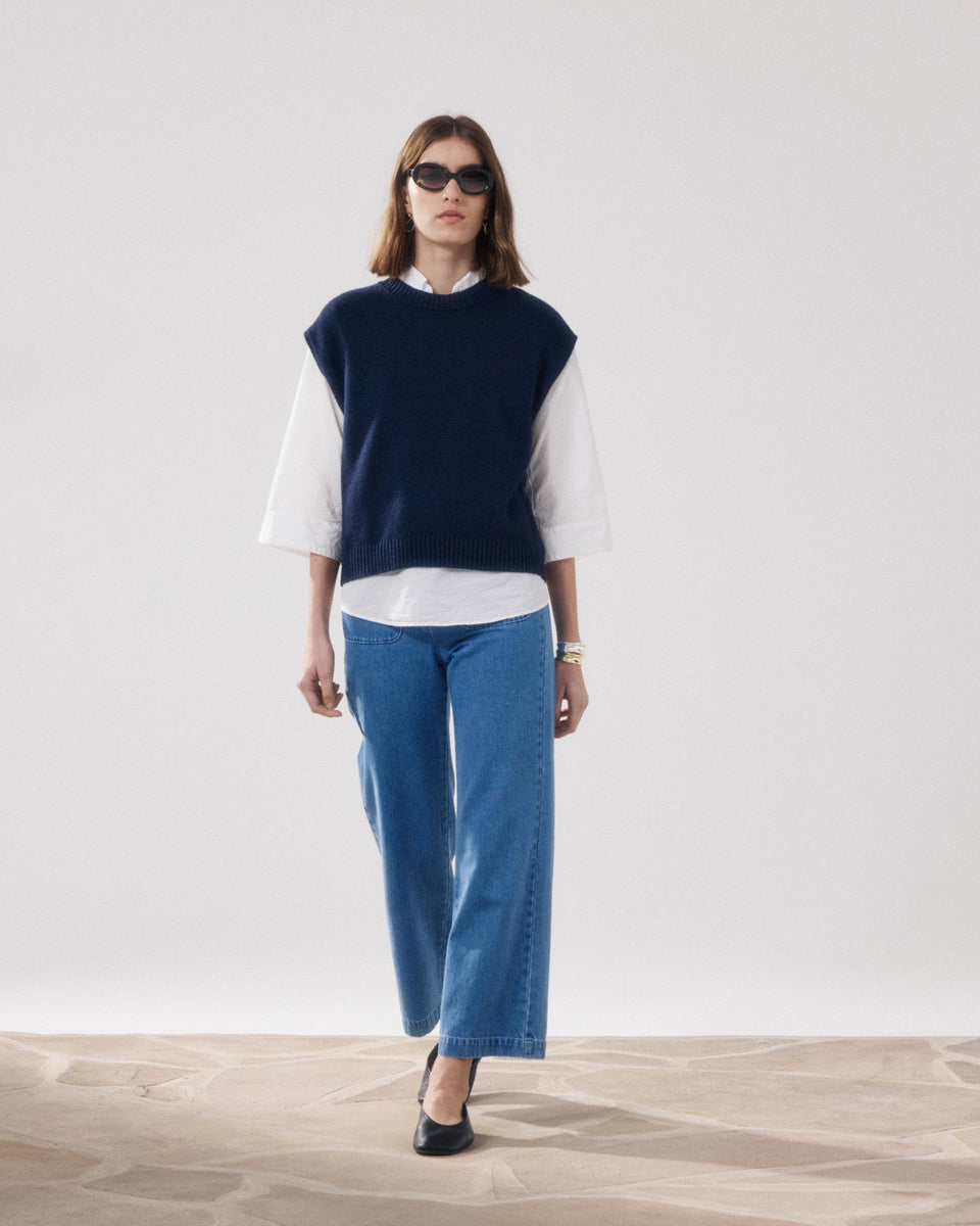 Mayra Women's Navy Blue Wool & Cashmere Sweater - Image alternative