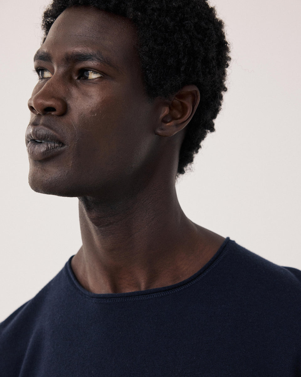 Pull Homme en coton Supima & Cachemire Bleu Marine Crew - Image alternative