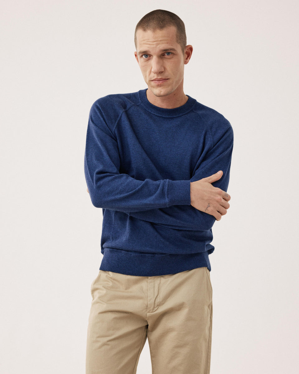 Pull Homme en coton Supima & Cachemire Bleu Indigo Sweat - Image alternative