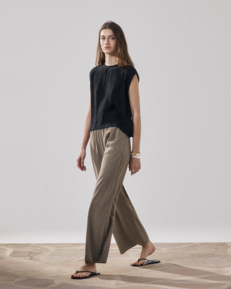 Pantalon Femme en Lyocell & Coton Khaki Palerme - Image alternative