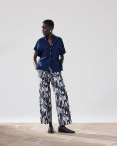 Women's Beige & Blue Printed Cotton Pants Palermo BFPB623-01