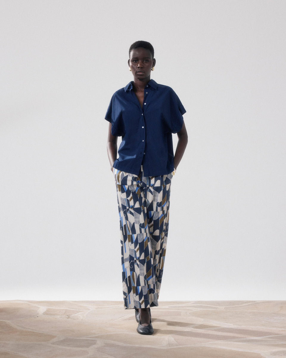 Palerme Women's Beige & Blue Printed Cotton Pants - Image alternative