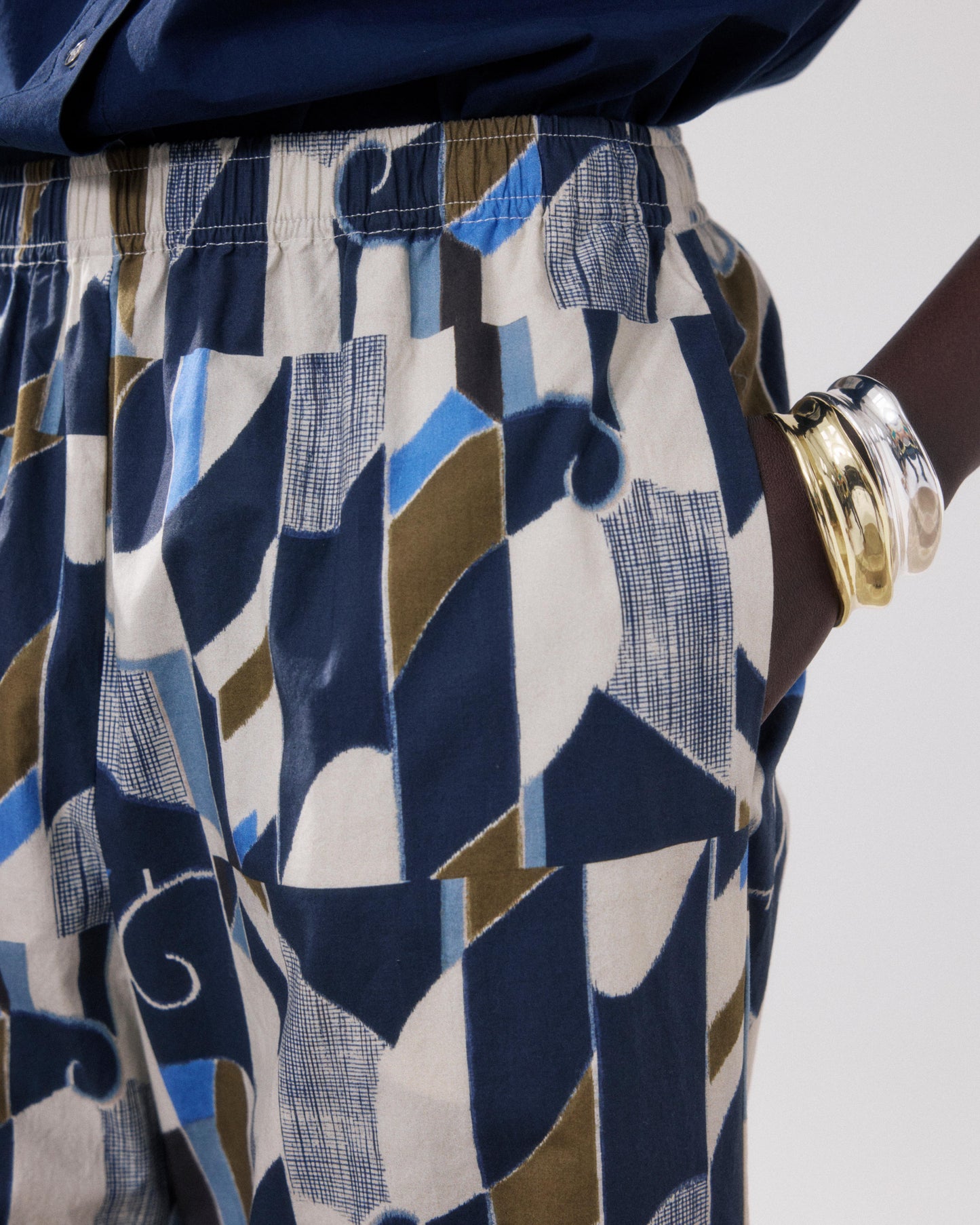 Women's Beige & Blue Printed Cotton Pants Palermo BFPB623-01