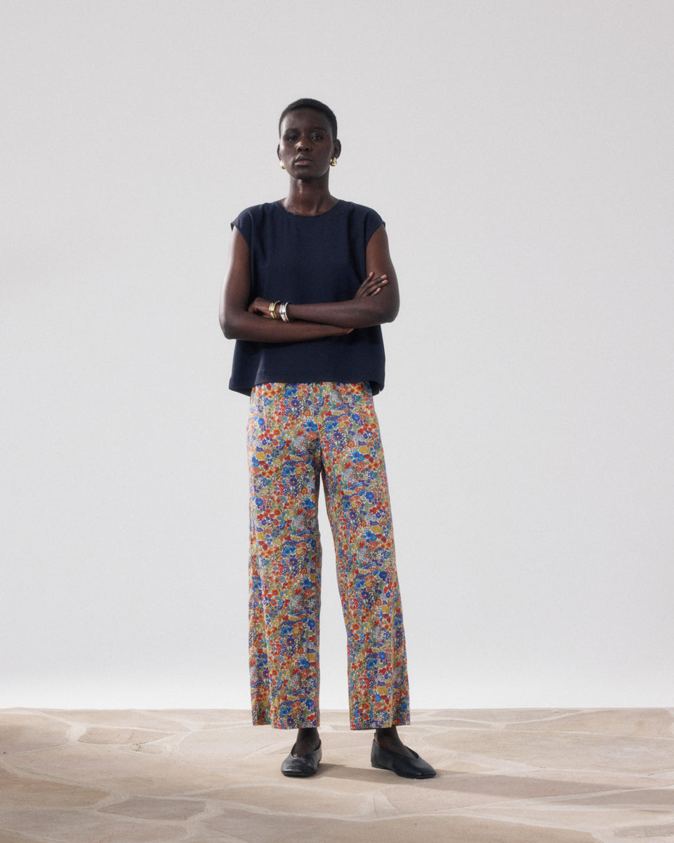 Pantalones Mujer En Algodón con Estampado Liberty Multicolor Palerme - Image principale