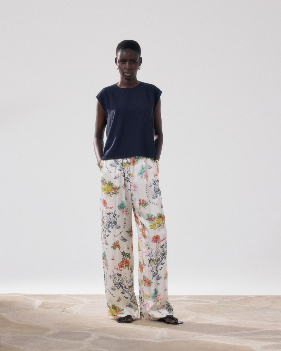 Paysage Women's Ecru & Multicouleur Viscose Pants - Image alternative