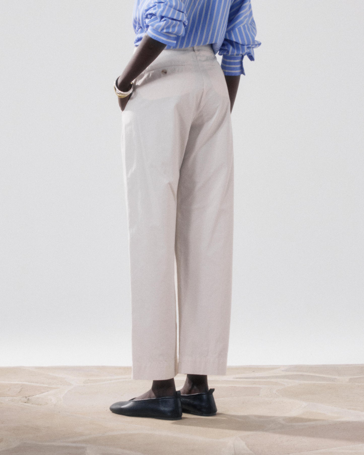 Beige gestreept Popeline damesbroek Perf