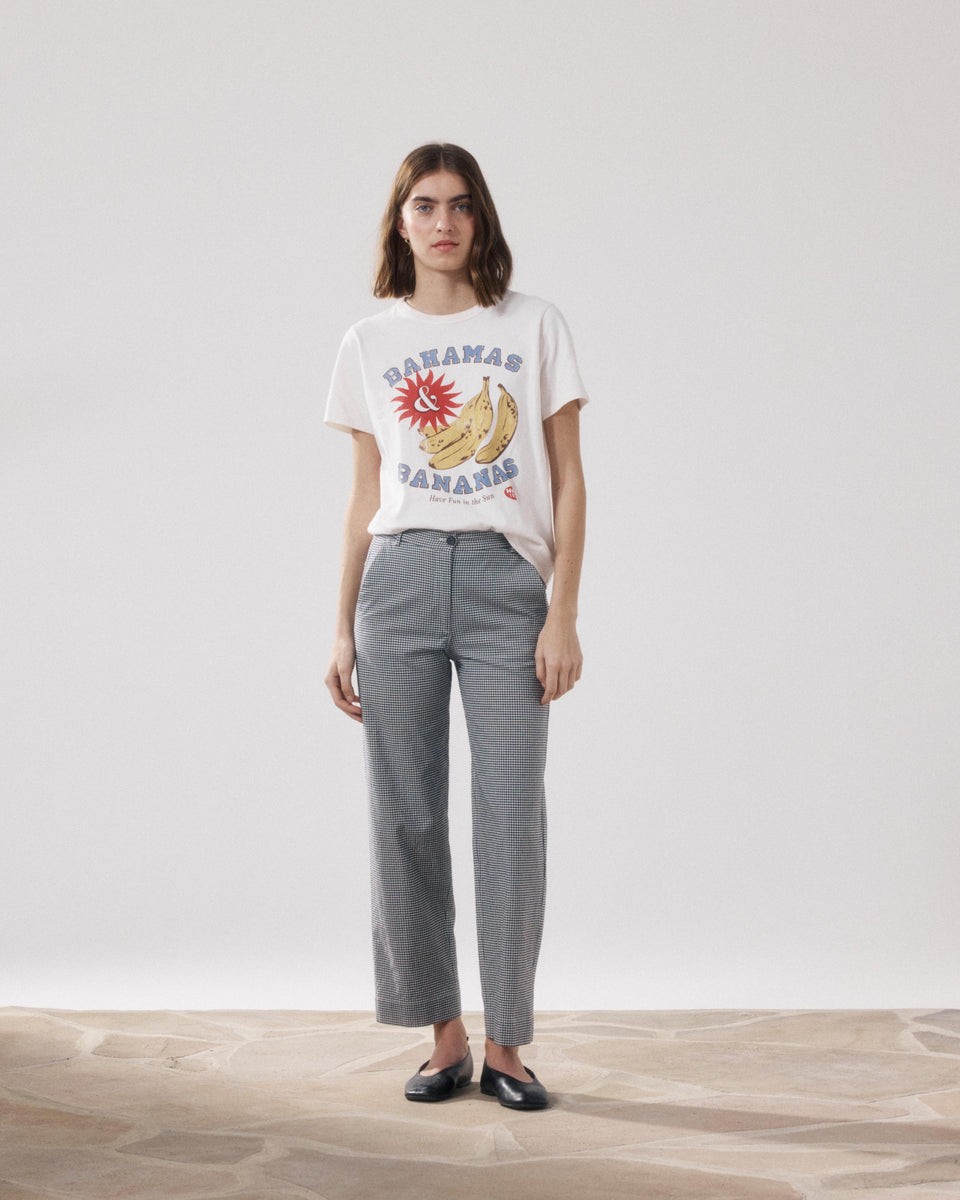 Pantalon Femme en Coton Imprimé Carreaux Vichy Beige & Bleu Marine Perf - Image alternative