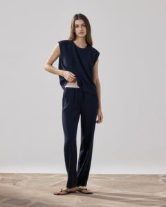 Pantalones de mujer en crepé azul noche Pirol BFPM613-02