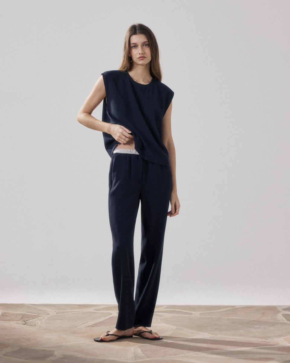 Pantalones Mujer en Crepé Bleu Nuit Pirol - Image principale