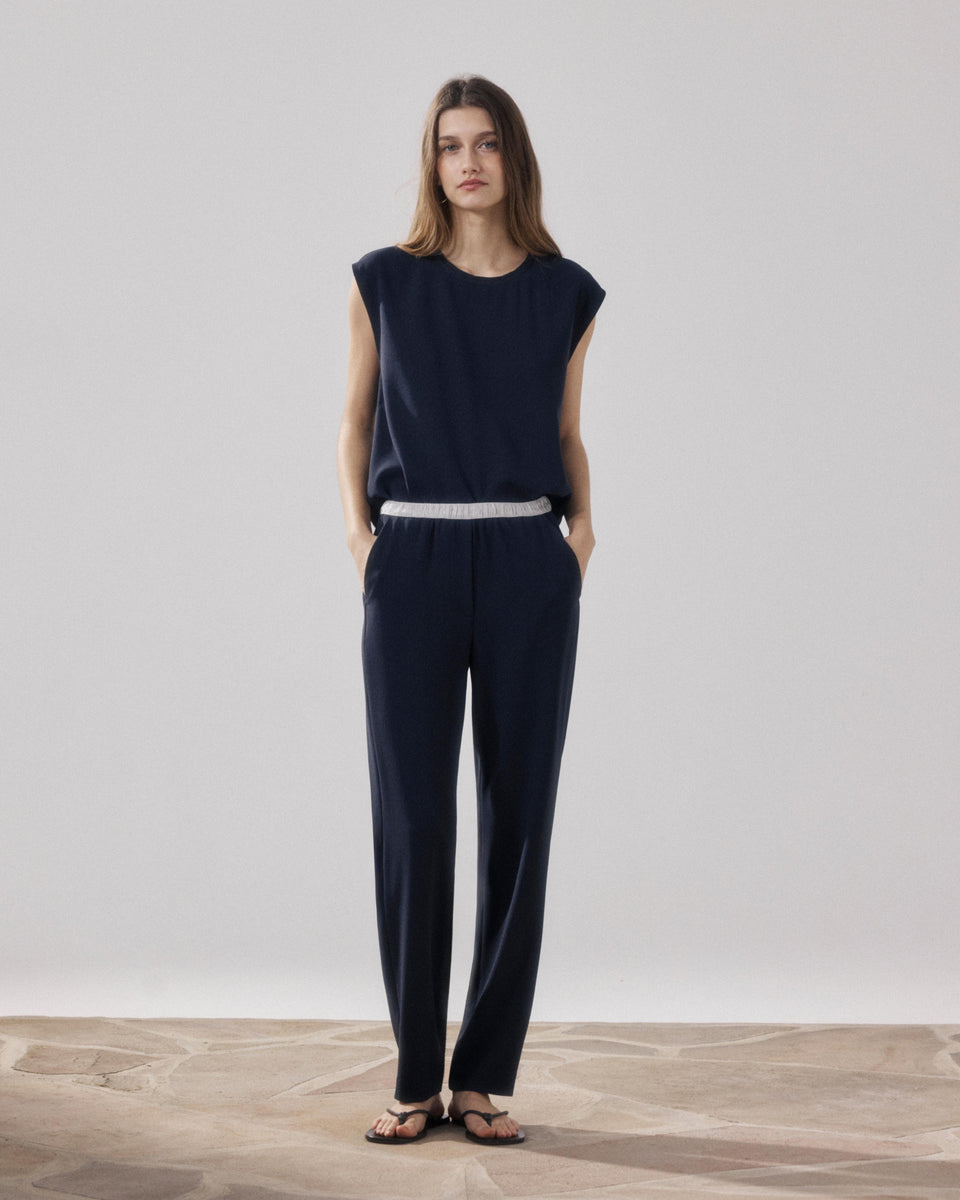 Pantalones Mujer en Crepé Bleu Nuit Pirol - Image alternative