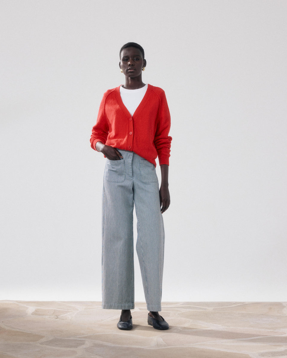 Pantalon Femme en Coton Blanc & Bleu Poli - Image principale