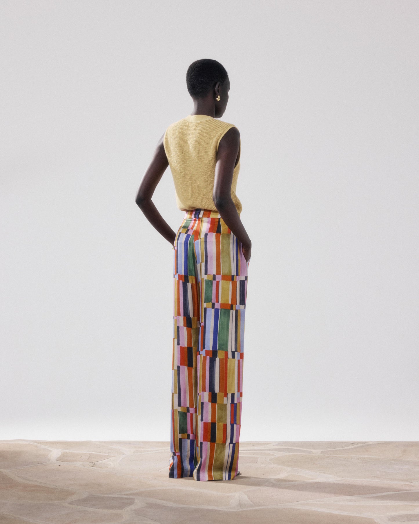 Damesbroek van bedrukte Viscose met veelkleurige print Positano