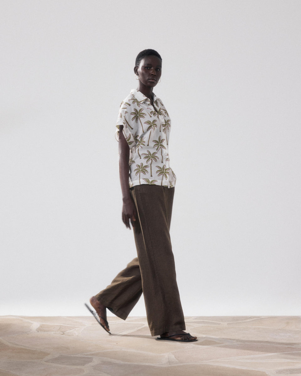 Positanon Women's Camo Green Linen Pants - Image principale