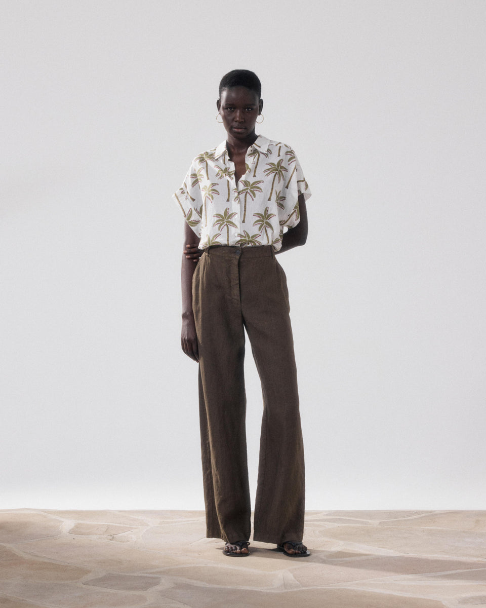 Positanon Women's Camo Green Linen Pants - Image alternative