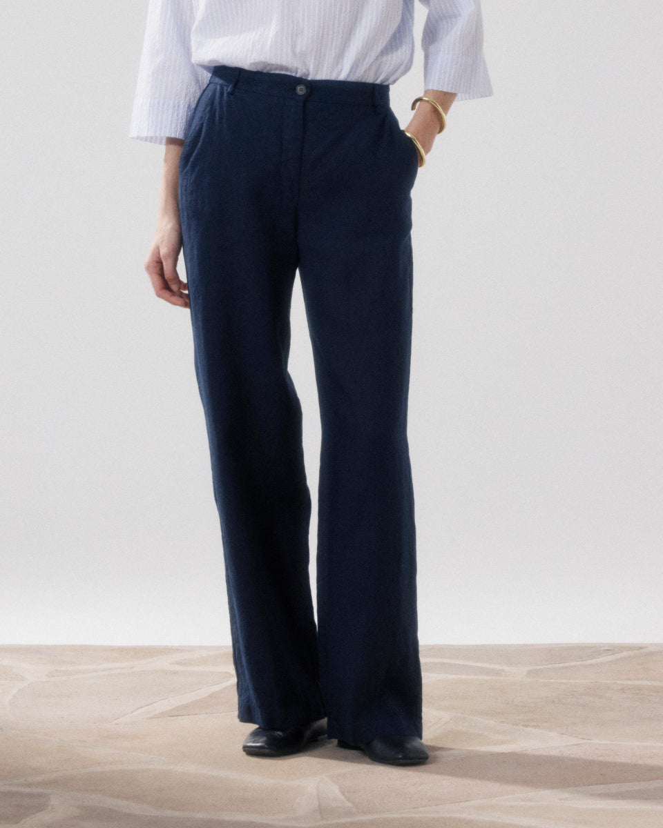 Pantalon Femme en Lin Bleu Nuit Positanon - Image 3