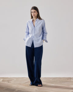 Pantalones de mujer en sarga de algodón azul noche Pulam BFPT604-43