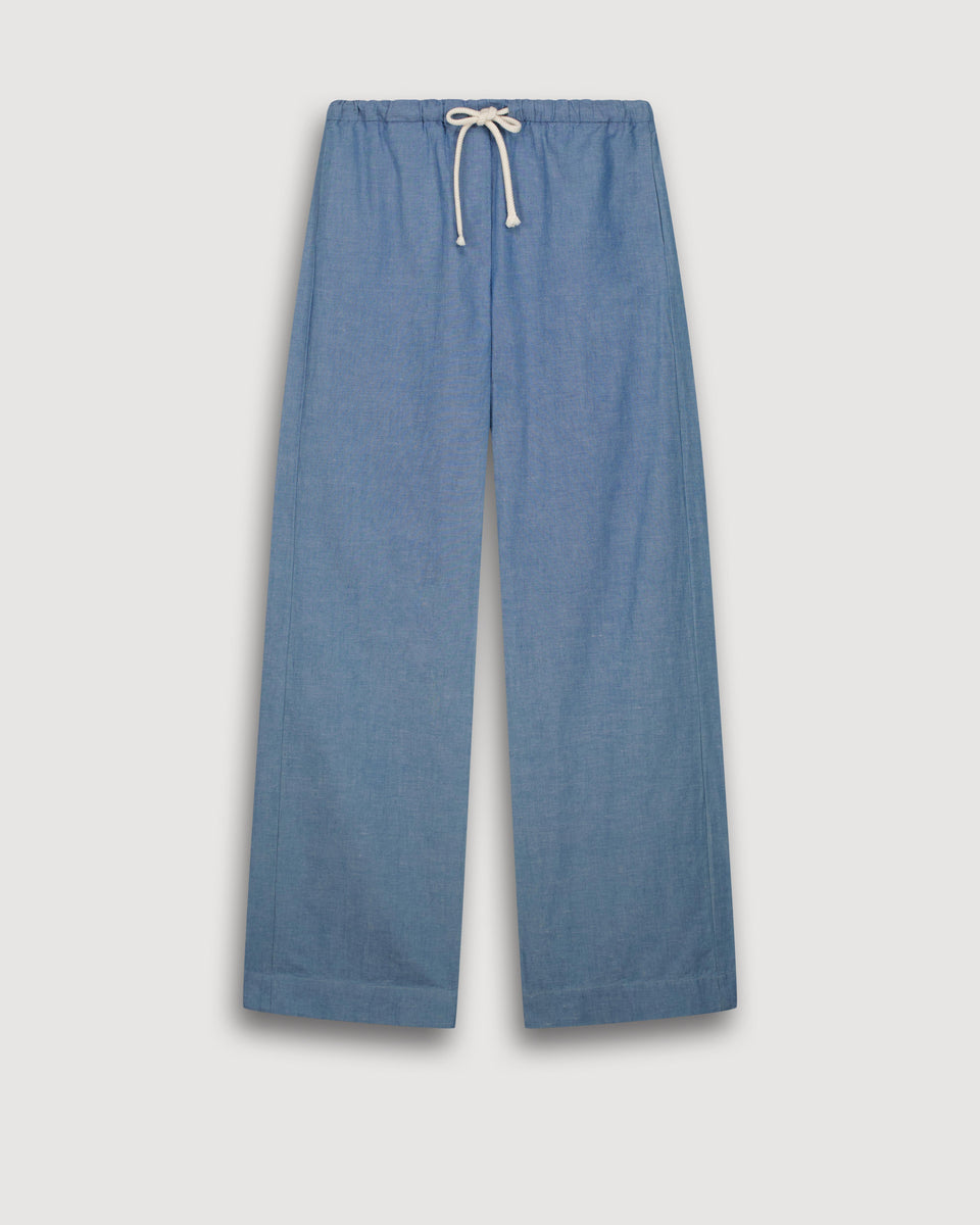 Pantalon Femme en Coton & Lin Bleu Denim Pulam - Image 3