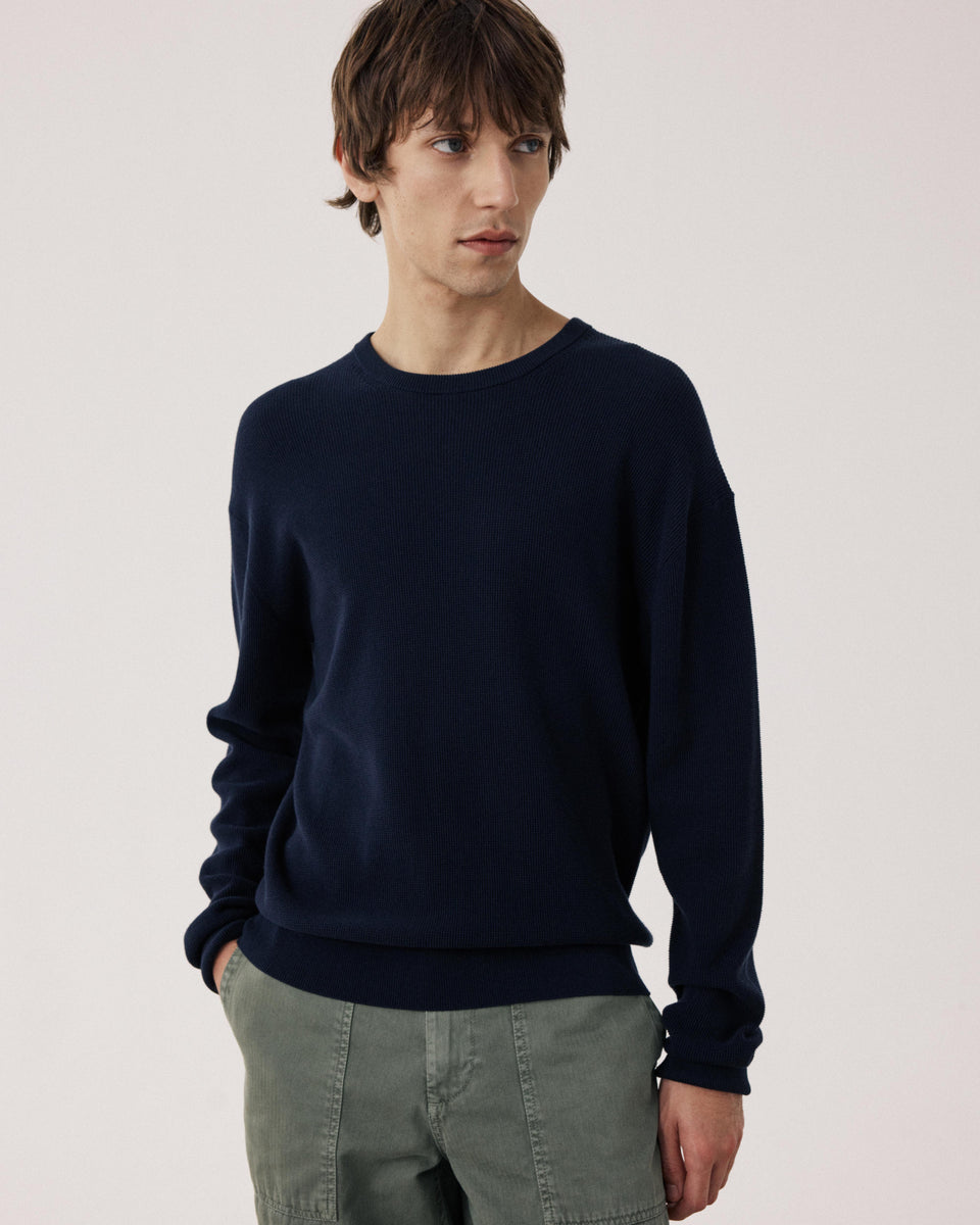 Men's Midnight Blue Piqué Cotton Sweater - Image principale