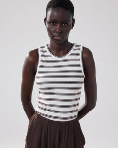 Women's Off-white & Brown Terrya BFQE506-03 Ribbed Cotton Tank Top