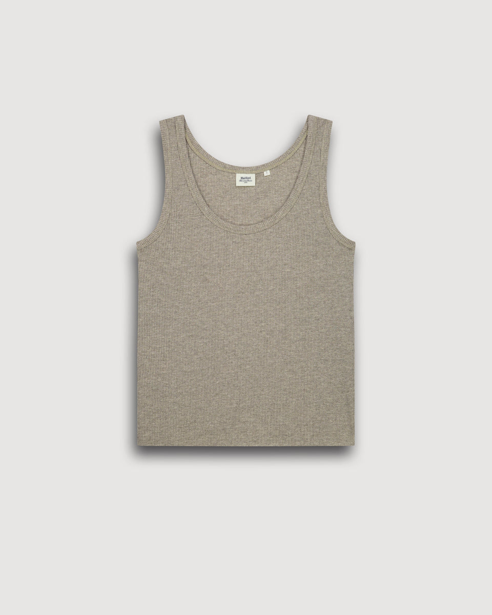Débardeur Femme en Lurex & Viscose Côtelé Beige Teloa - Image 3