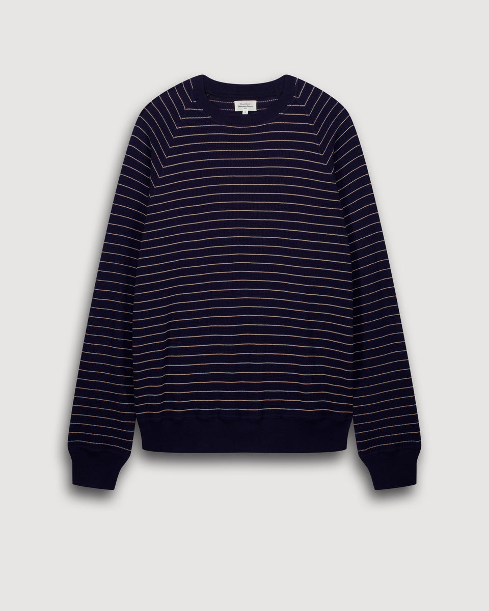 Pull Homme en Coton Gaufré Rayé Bleu - Image 3
