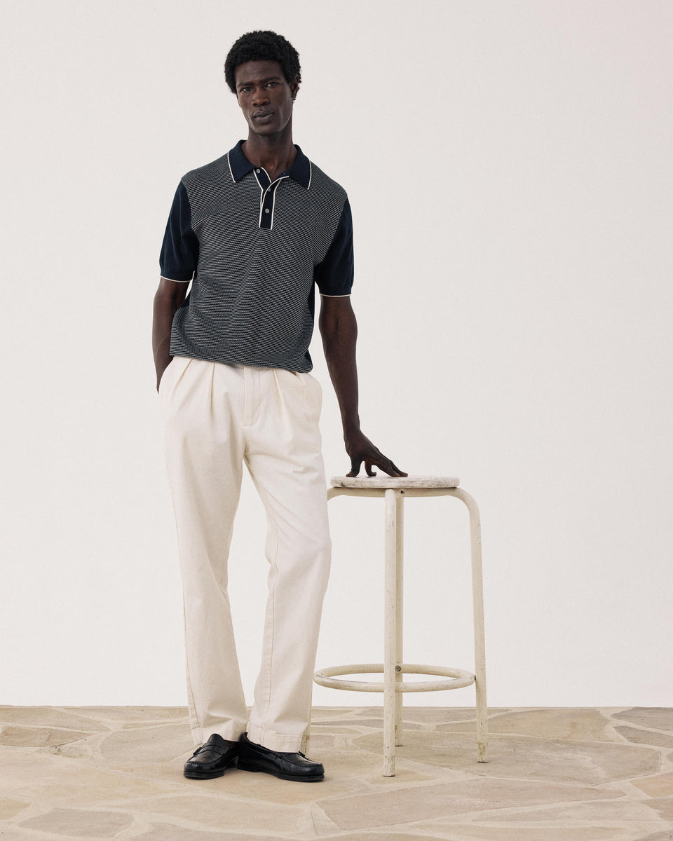 Men's Midnight Blue Jacquard Knit Polo - Image alternative