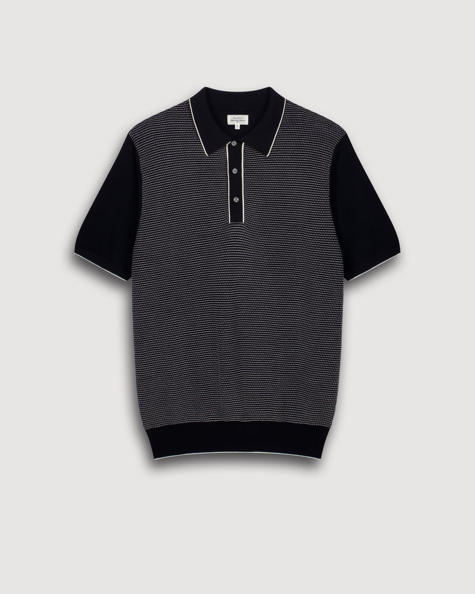 Polo Homme en maille Jacquard Bleu Nuit - Image 3