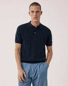 Men's Retro Knit Polo Shirt in Midnight Blue BFR4318-02