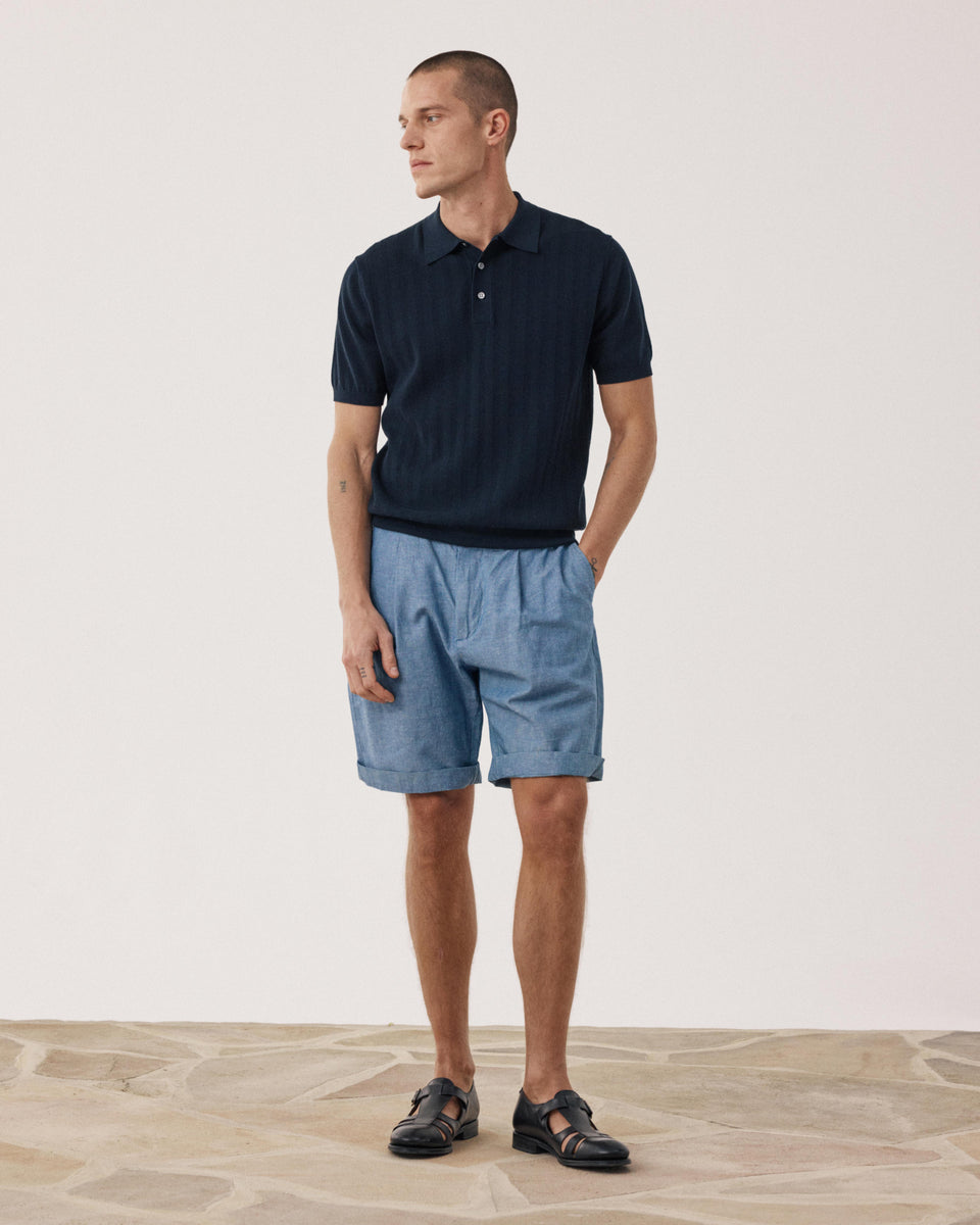 Retro Men's Midnight Blue Knit Sweater - Image alternative