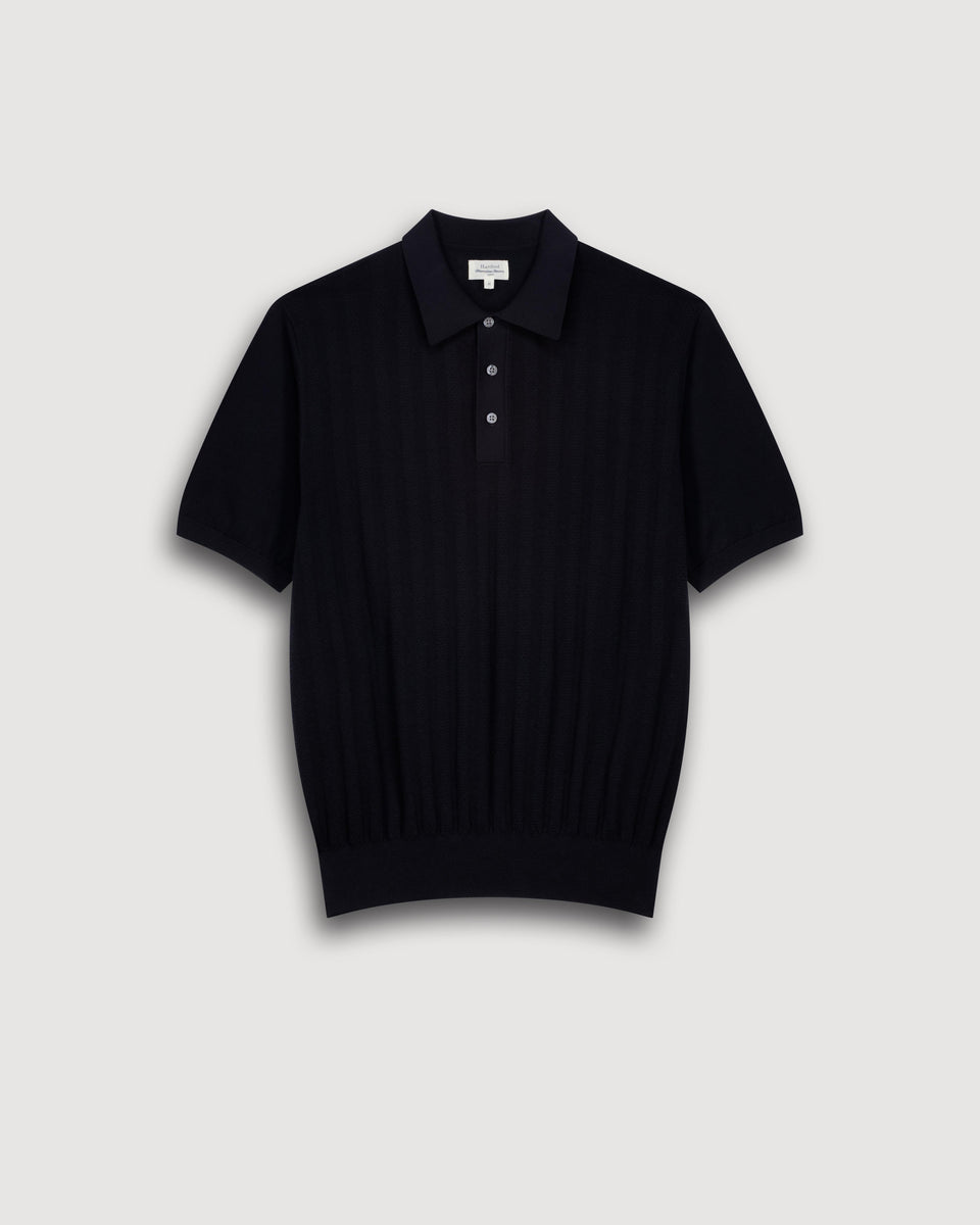 Polo de punto retro azul medianoche para hombre - Image 3