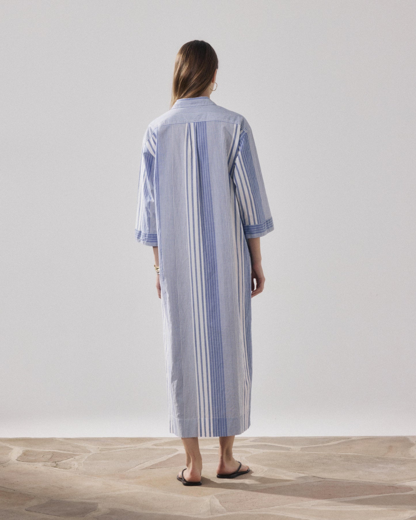 Robe Femme en Coton Blanc & Bleu Reflexion