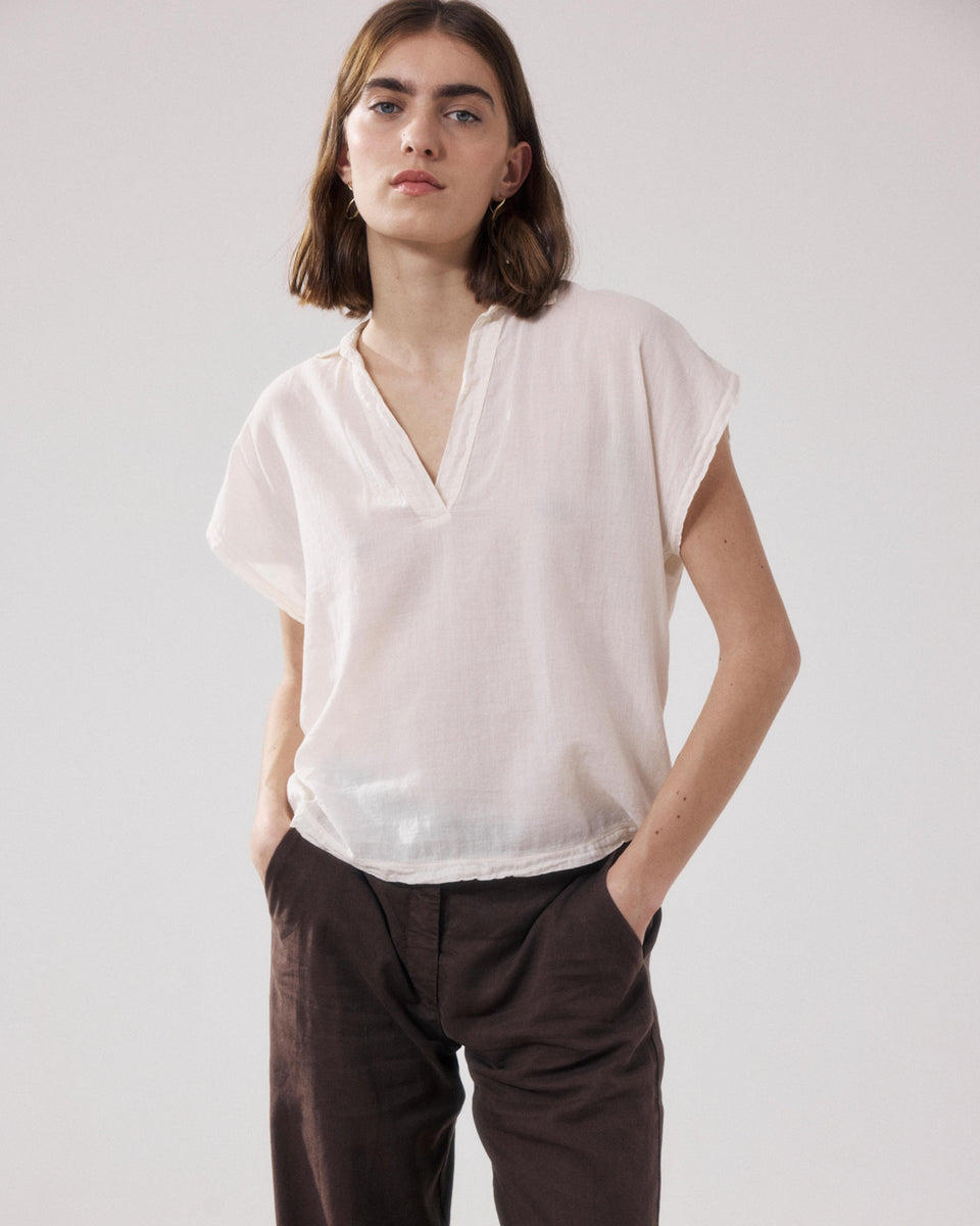 Camiseta Mujer en Algodón Bimaterial Crudo Tuggen - Image principale