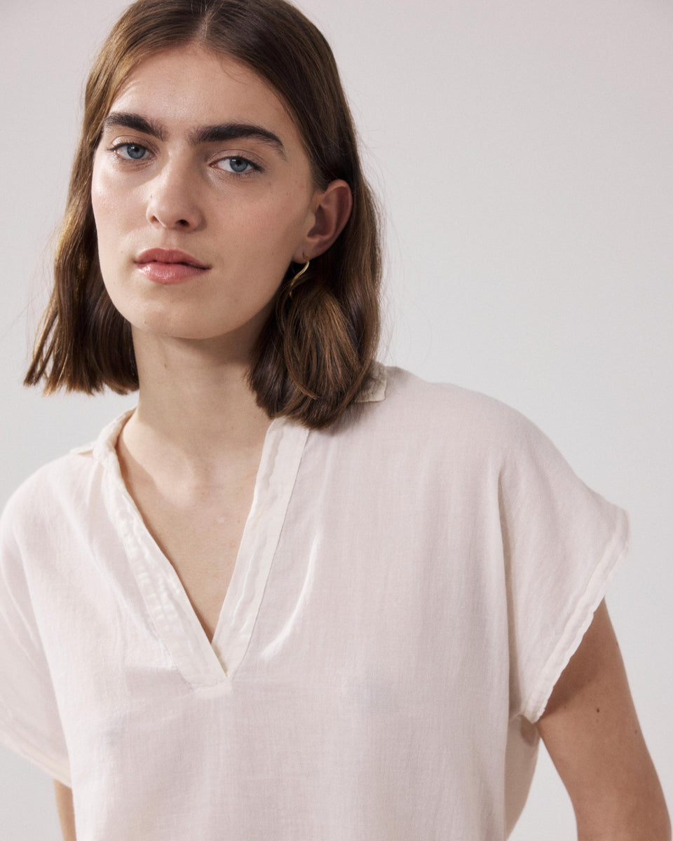 Camiseta Mujer en Algodón Bimaterial Crudo Tuggen - Image alternative