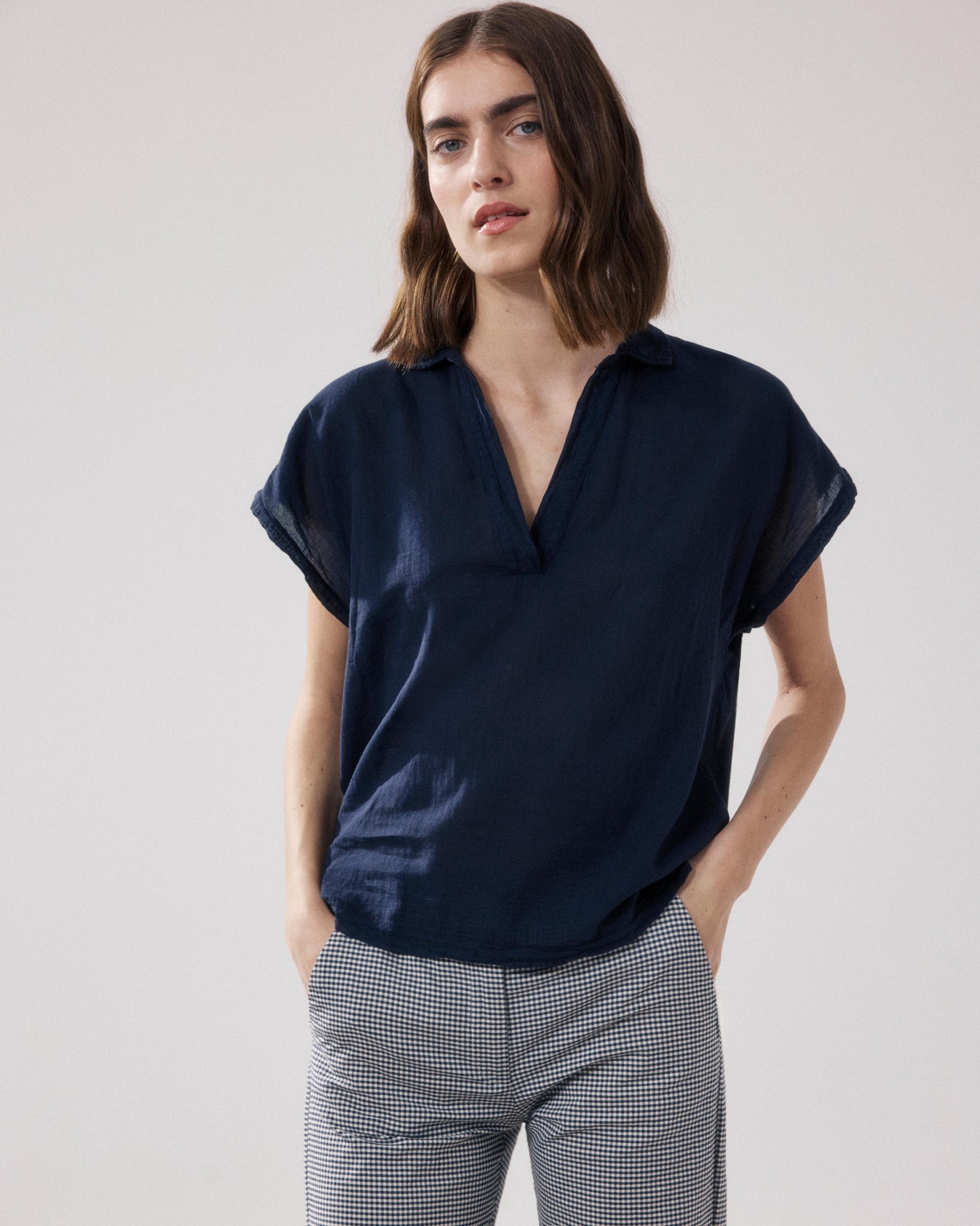 Camiseta de mujer de Algodón Bimaterial azul noche Tuggen BFTA500-11