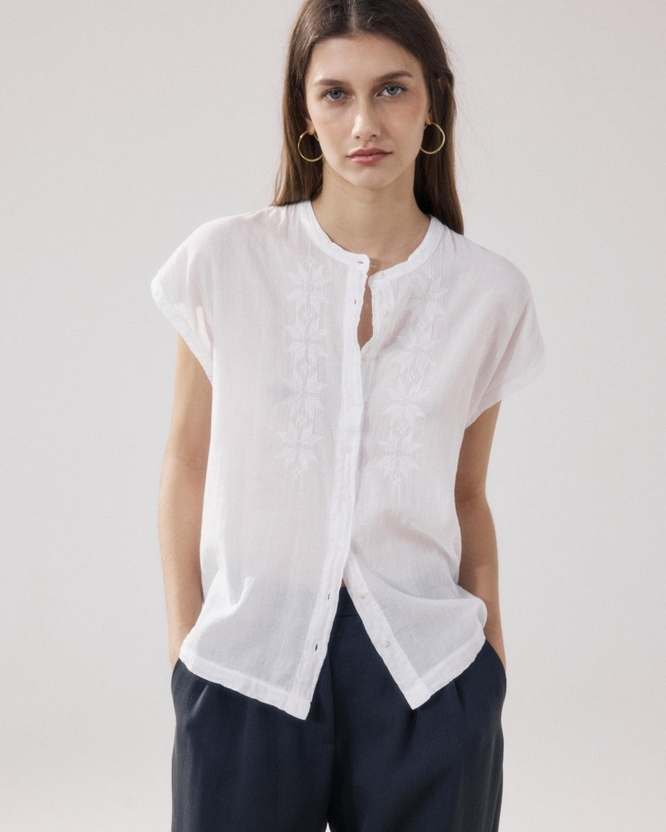 Chemise Femme en Coton Bi-Matière Blanc Teza - Image alternative