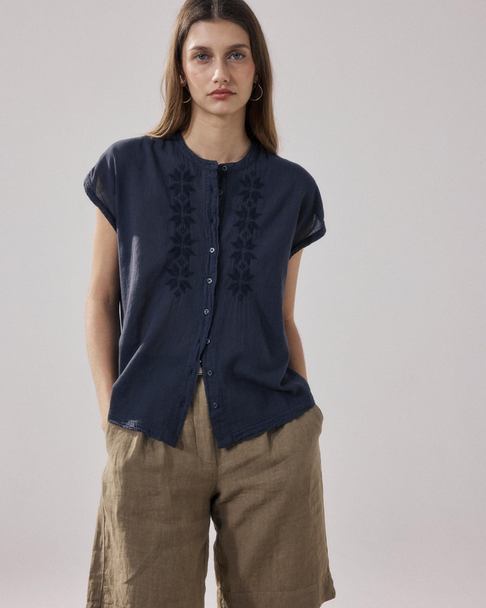 Teza Women's Coal Bi-fabric Cotton Shirt - Image principale