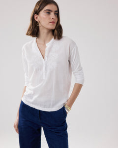 Women's White Bi-fabric Cotton T-shirt Tuanne