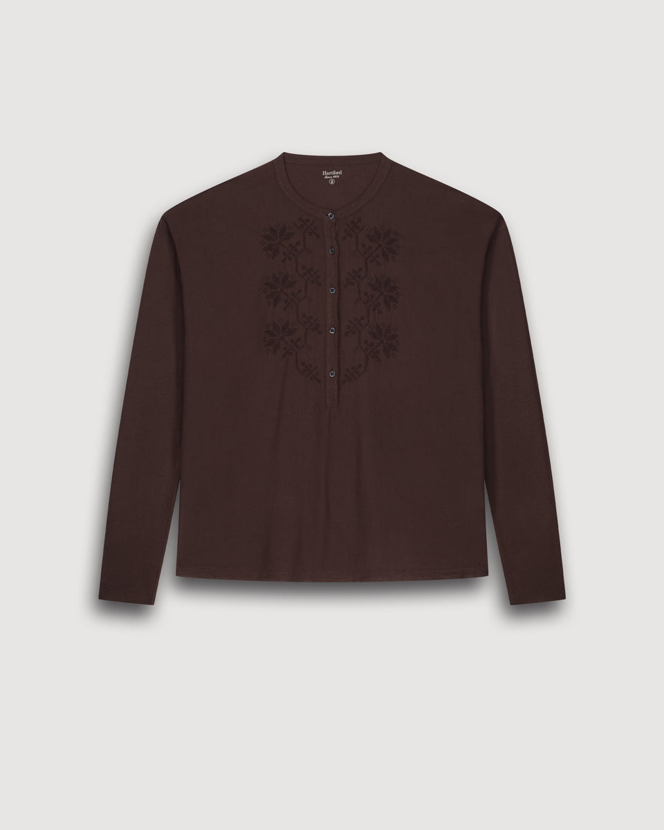 Camiseta de algodón bi-material marrón para mujer Tuanne - Image 3