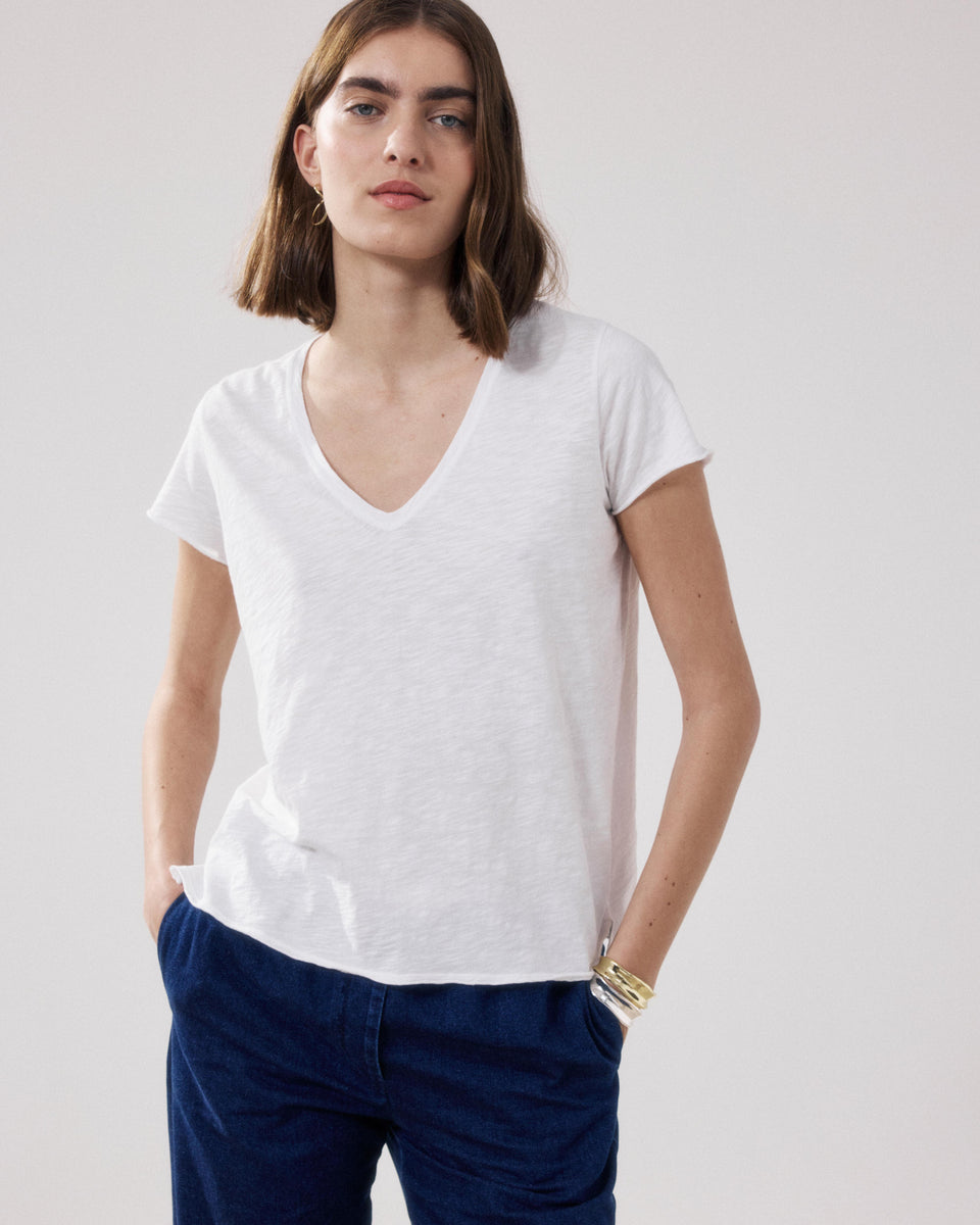 Tovony Women's White Slub Cotton T-shirt - Image principale