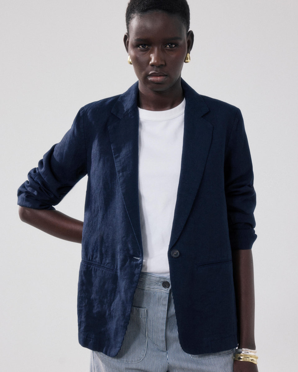 Virna Women's Bleu Nuit Linen Jacket - Image alternative