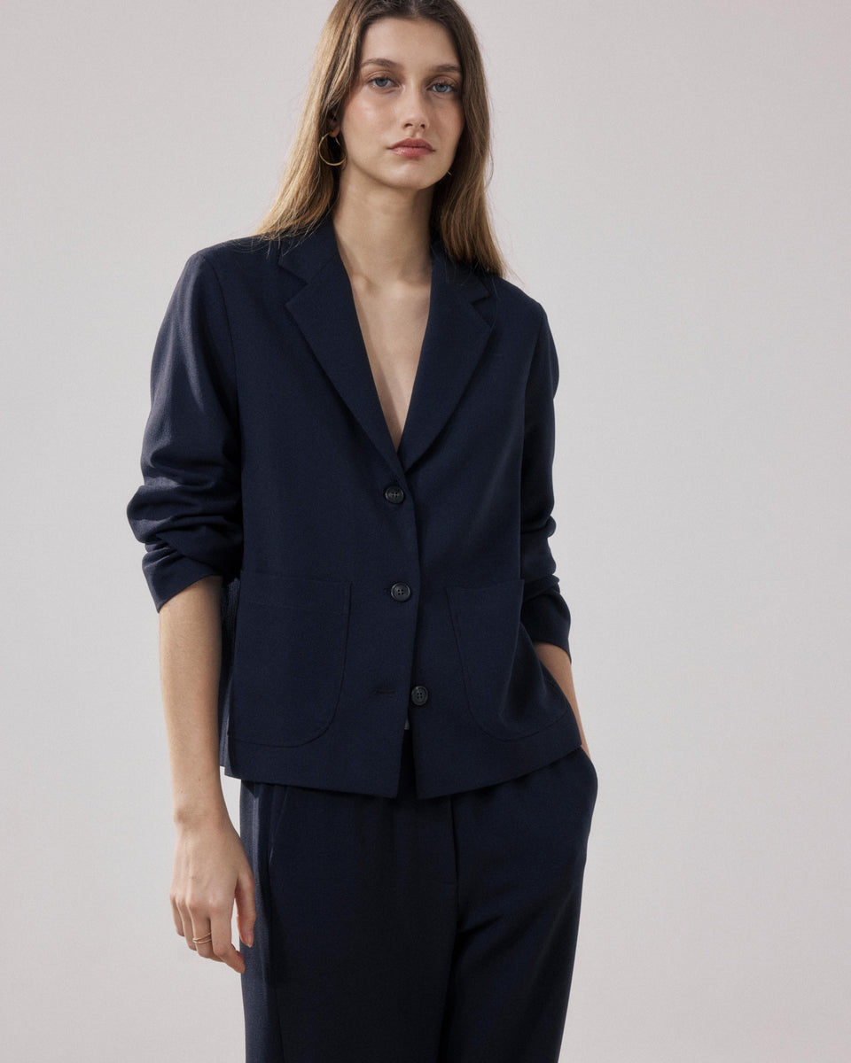 Chaqueta Mujer en Crepé Bleu Nuit Vizir - Image principale